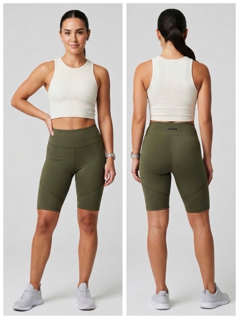 CUSHNIE ET OCHS Active High Rise Long Length Bike Shorts, Olive Green sz. XS